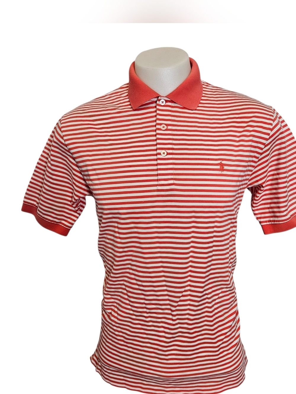 Ralph‎ Lauren Polo Golf 100% Pima Cotton Striped Polo Shirt Orange/White Size M